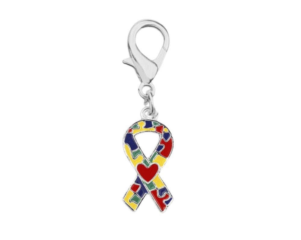 Autism Ribbon with Heart Design Hanging Charms The Awareness Company