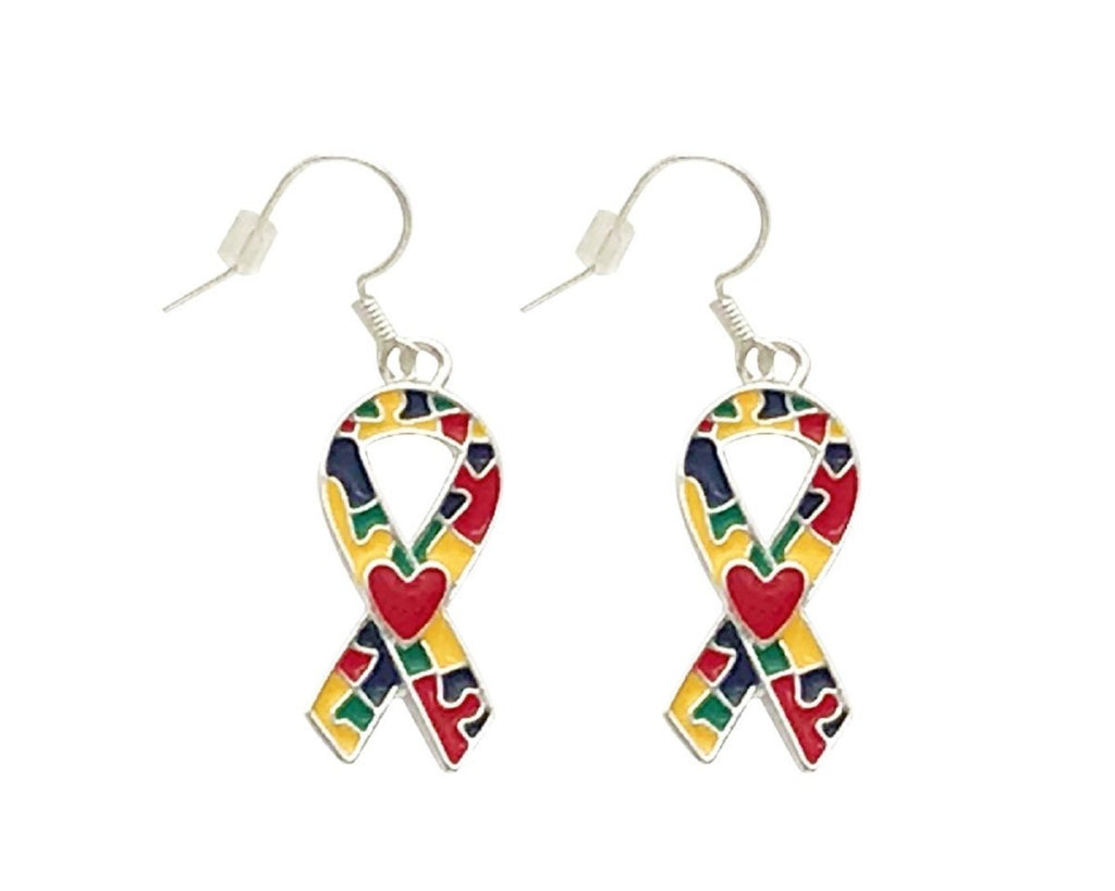 Autism Ribbon with Heart Design Hanging Earrings The Awareness Company
