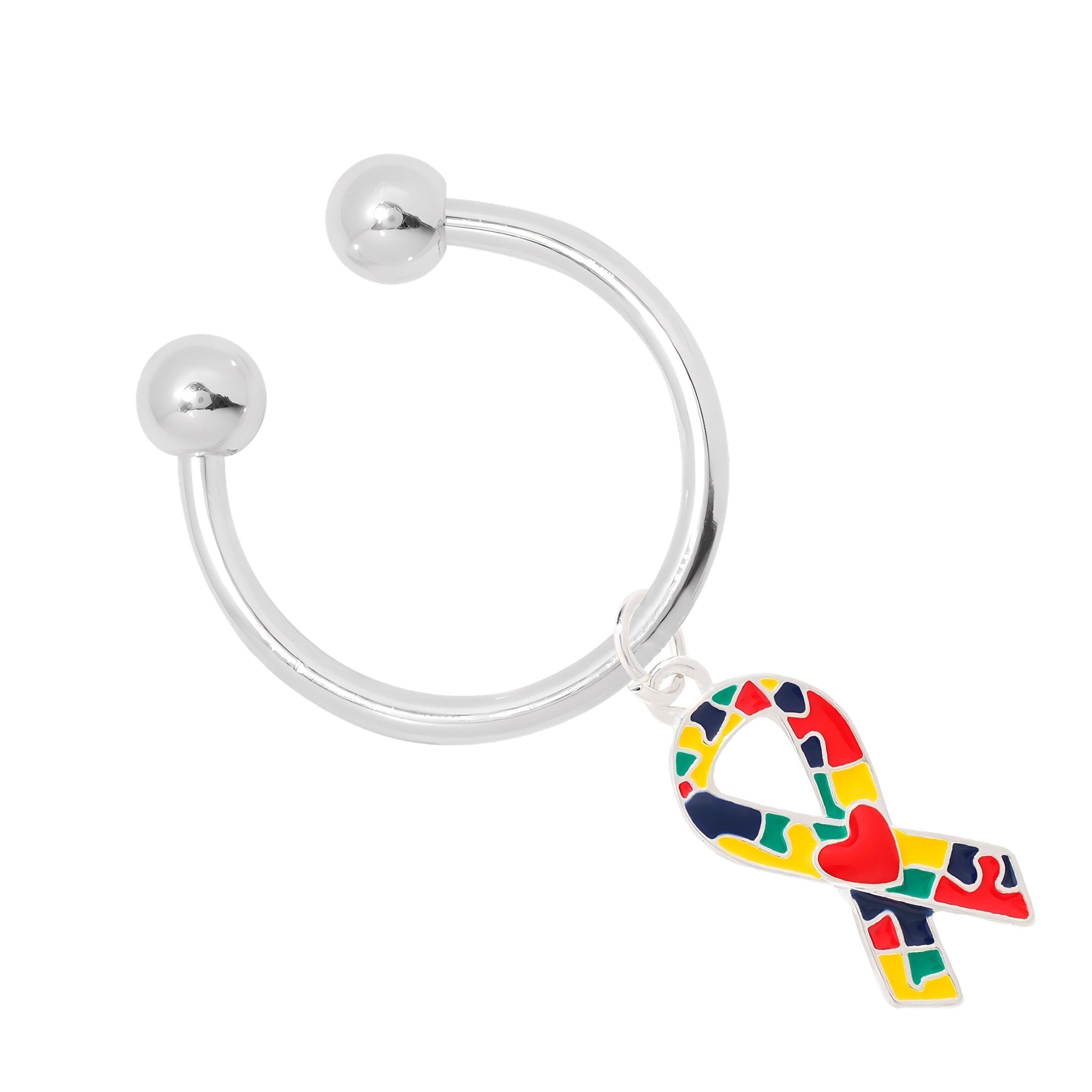Autism Ribbon with Heart Design Horseshoe Key Chains The Awareness Company