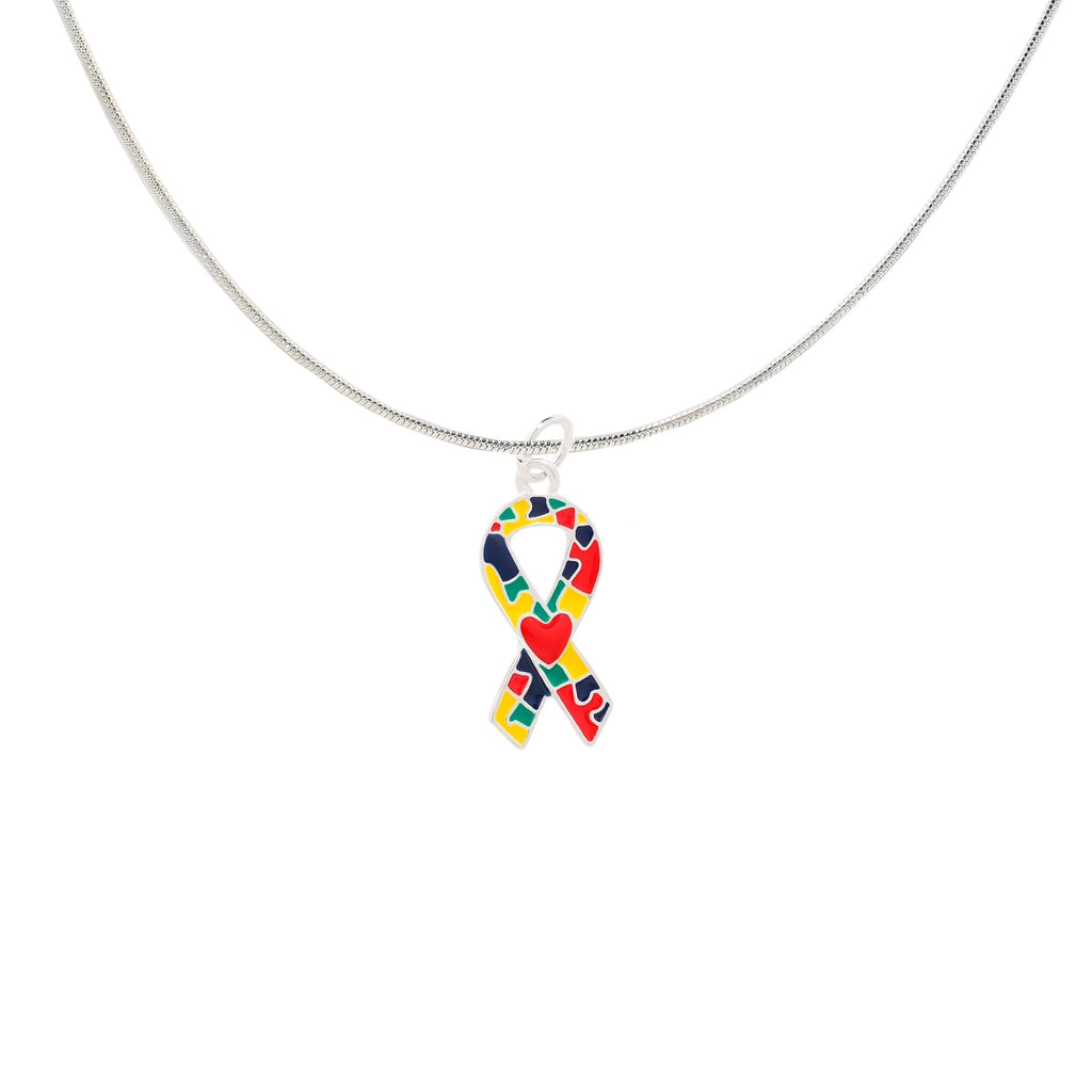 Autism Ribbon with Heart Design Necklaces The Awareness Company