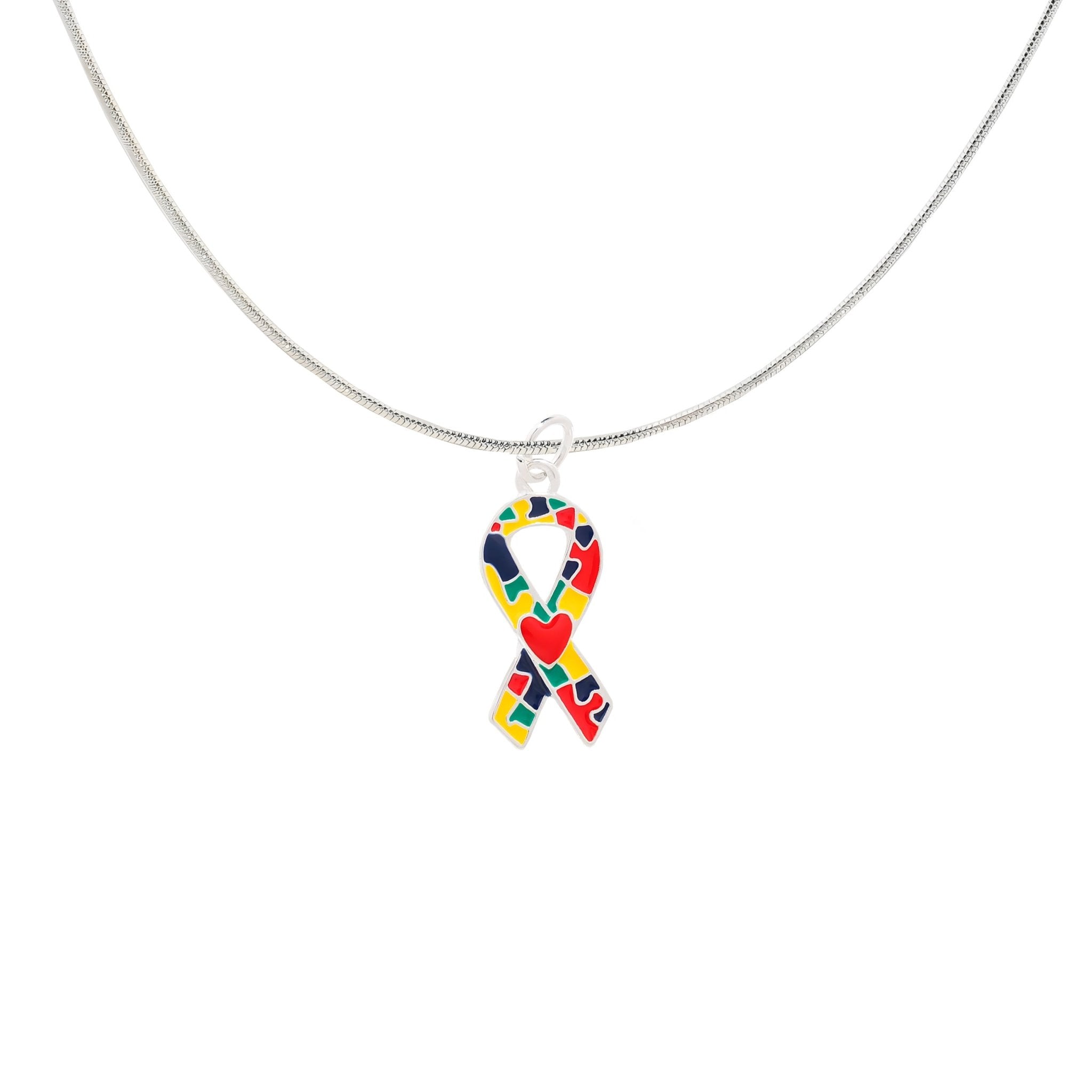 Autism Ribbon with Heart Design Necklaces The Awareness Company