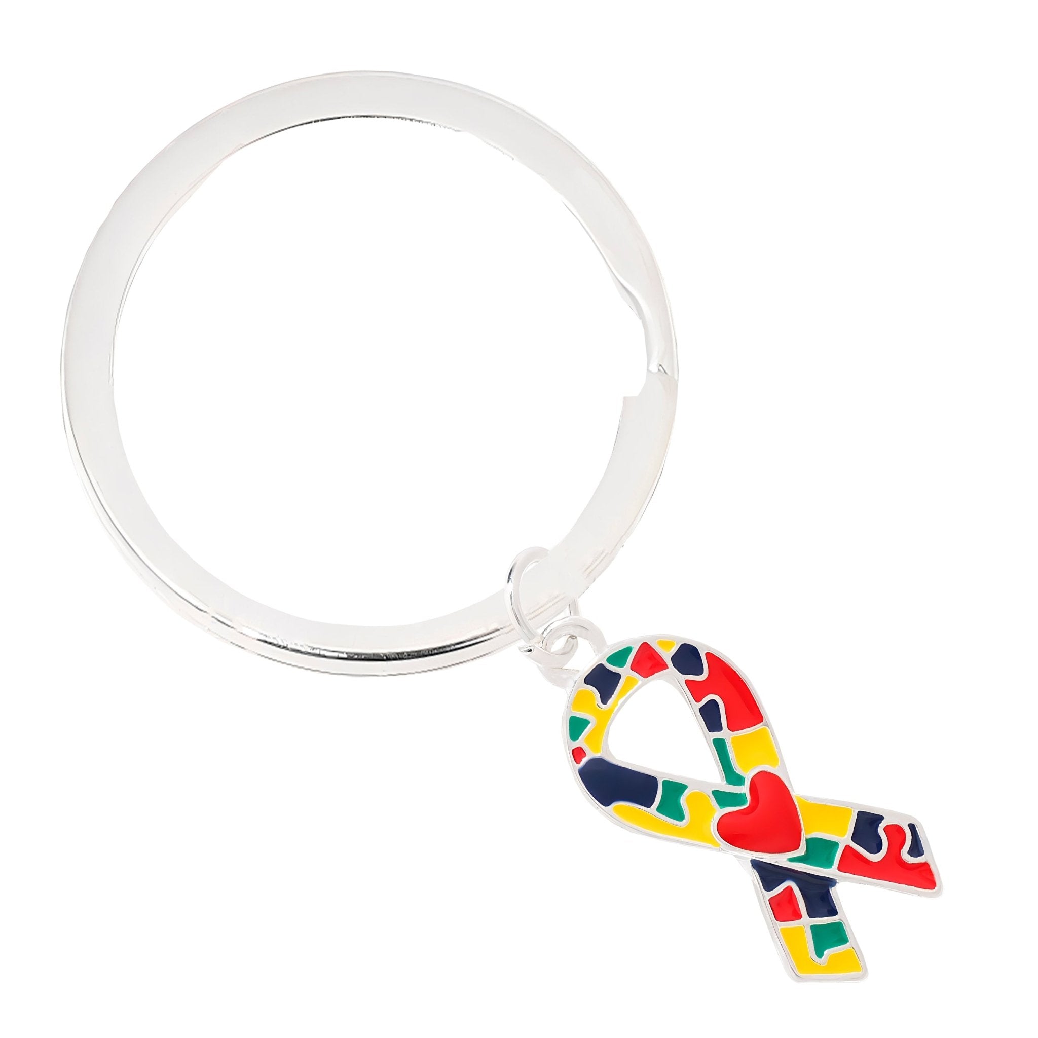 Autism Ribbon with Heart Design Split Style Key Chains The Awareness Company