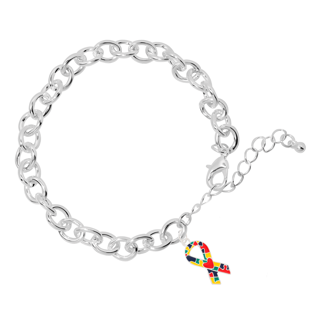 Autism Ribbon With Red Heart Design Chunky Charm Bracelets The Awareness Company