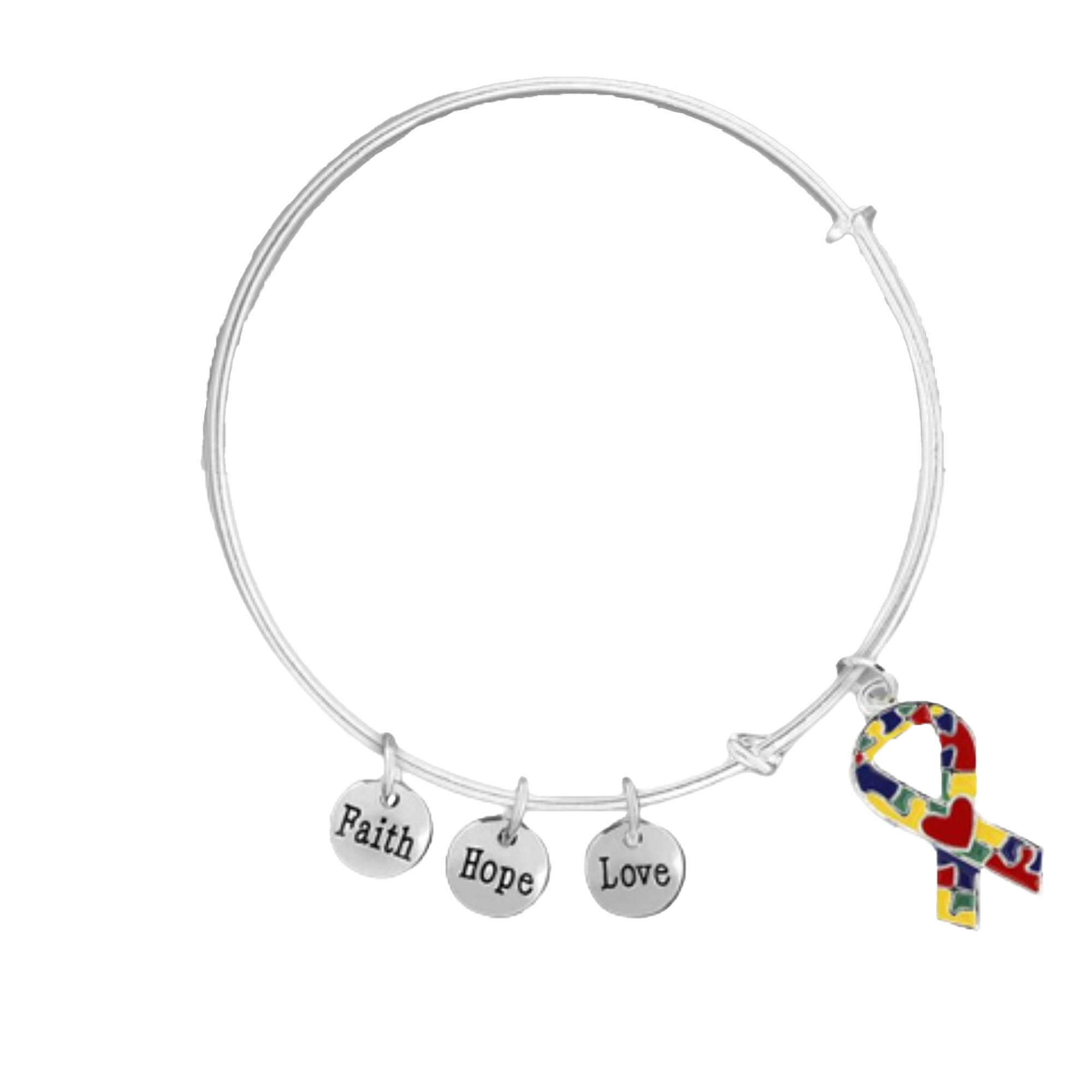 Autism Ribbon with Red Heart Design Retractable Bracelets The Awareness Company