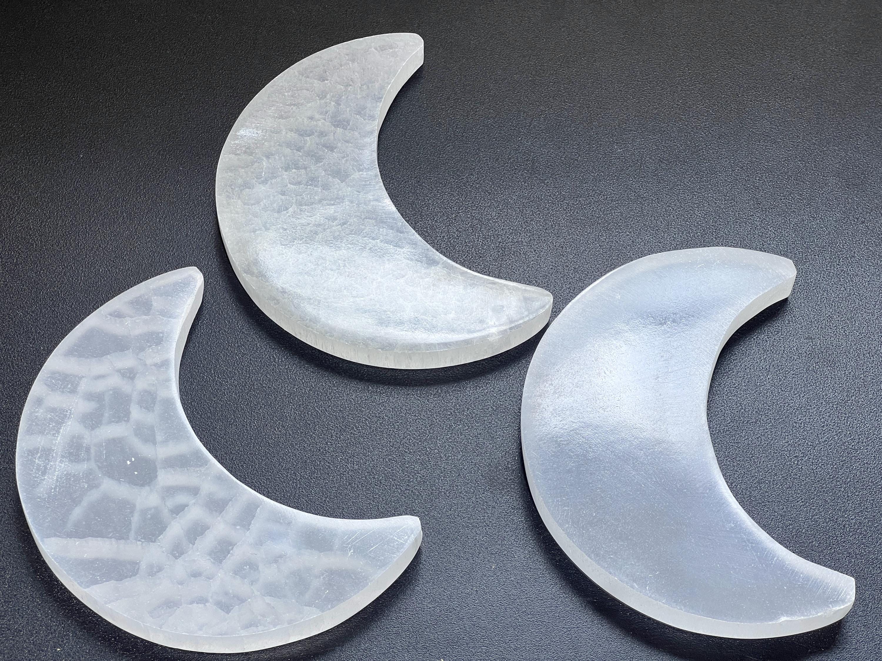 Selenite Crystal Crescent Moon Plate (6 Inches) Carving Amazing Crystals