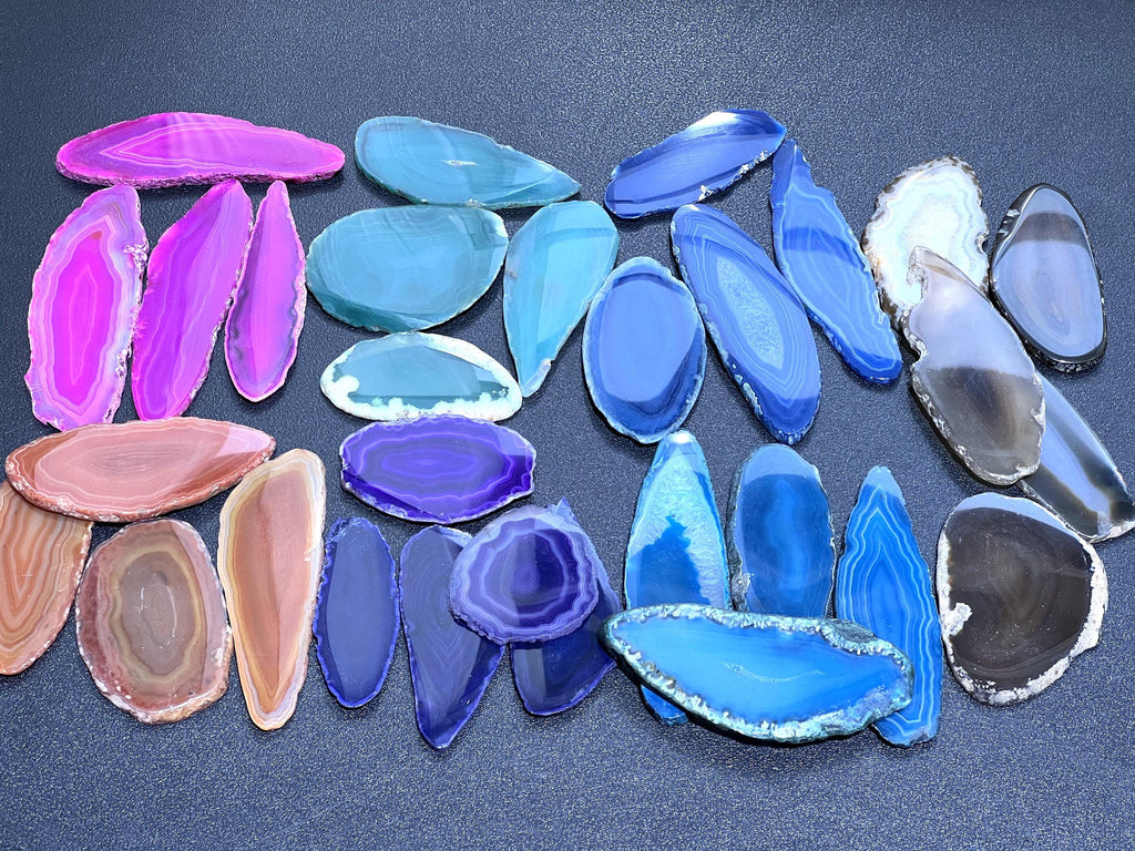 Oval Agate Slices (1 Pound)(2-3 Inches)(Size #00) One LB Wholesale Polished Pink Black Blue Pink Purple Red Mixed Colors Amazing Crystals