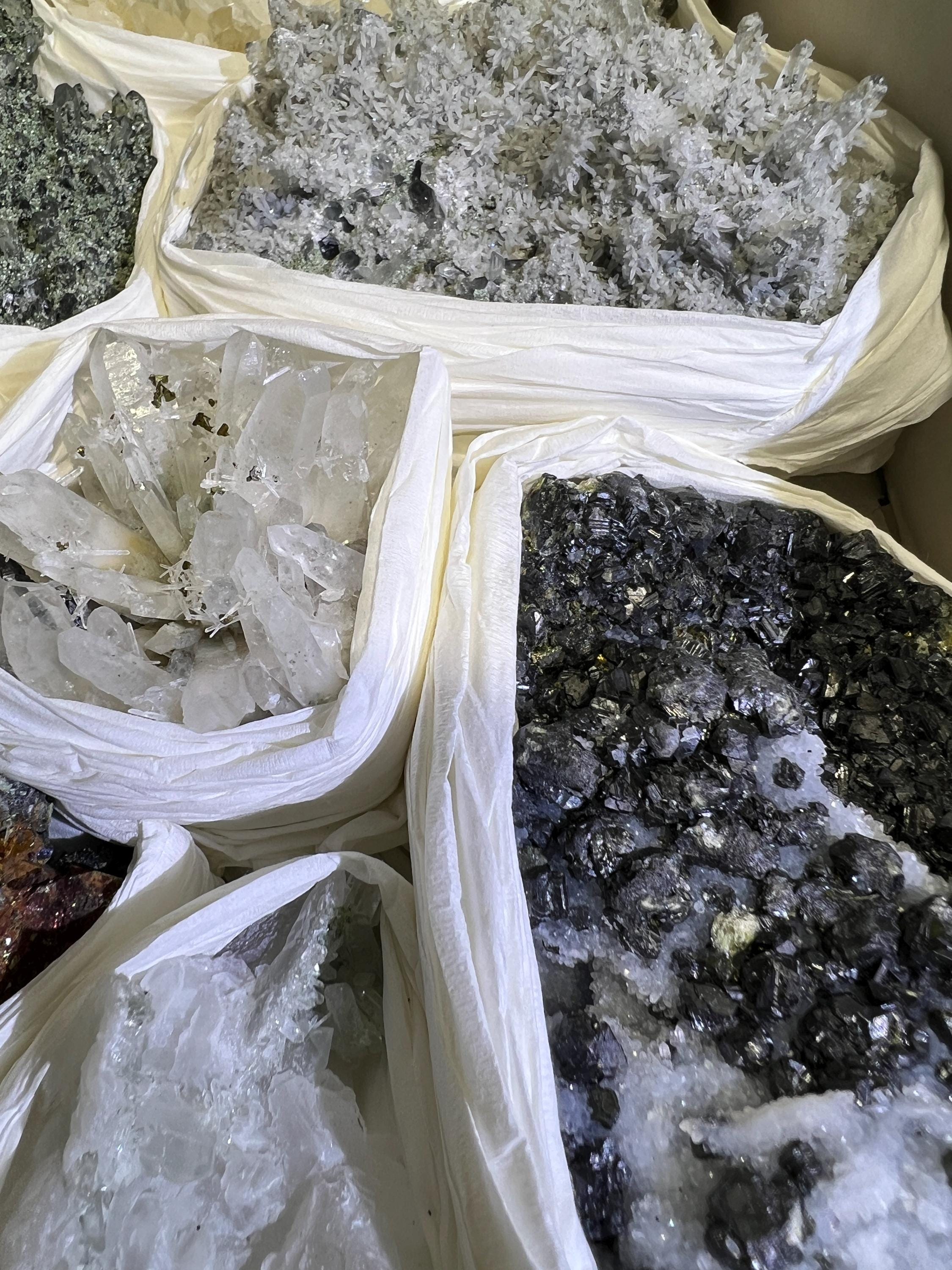 Bolivian Minerals Crystal Mixed Collection (Large 15x10 Inch Flat) Pyrite Sphalerite Galena Quartz Pink Mangano Calcite Amazing Crystals