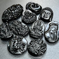 Mixed Large Black Obsidian Drilled Beads Medallion Wafer Carving Wholesale Amazing Crystals