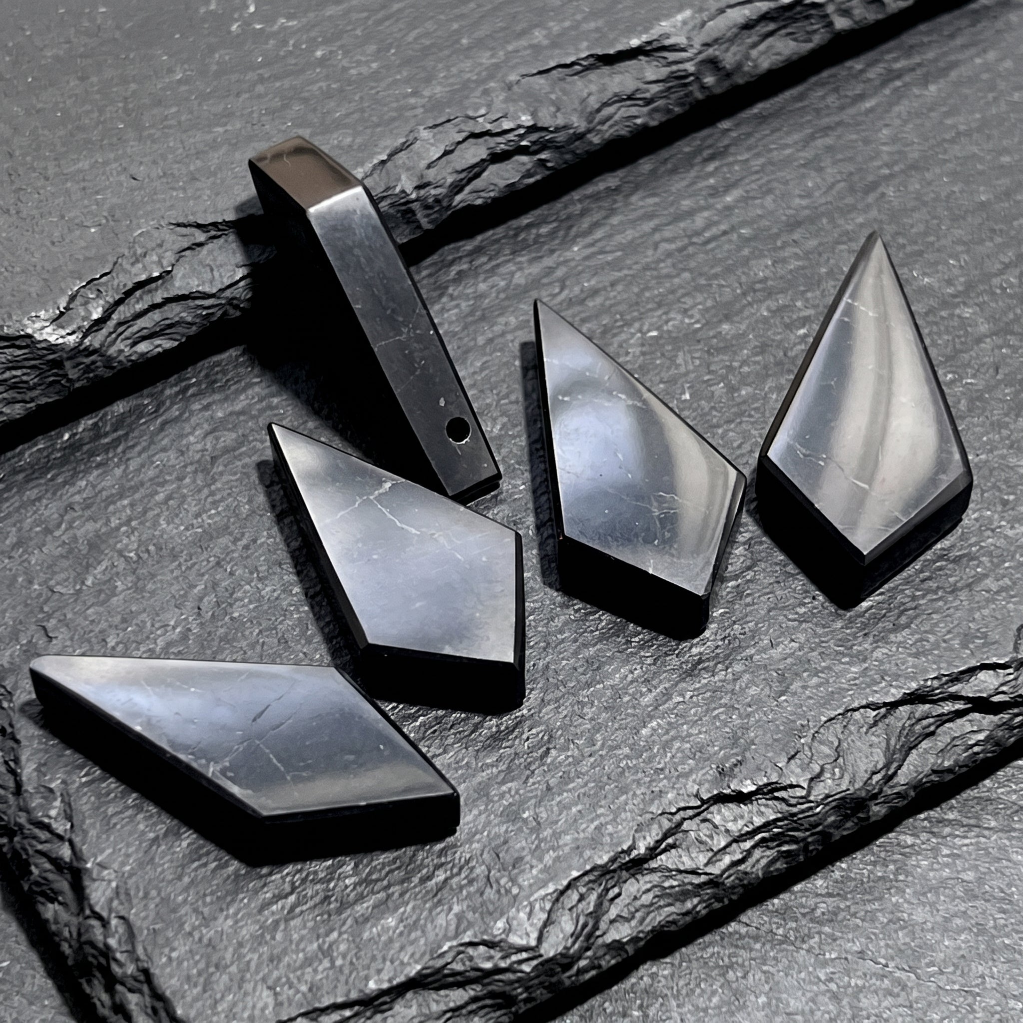 Black Shungite Diamond Crystal Point Drilled Hole Beads Pendant Amazing Crystals