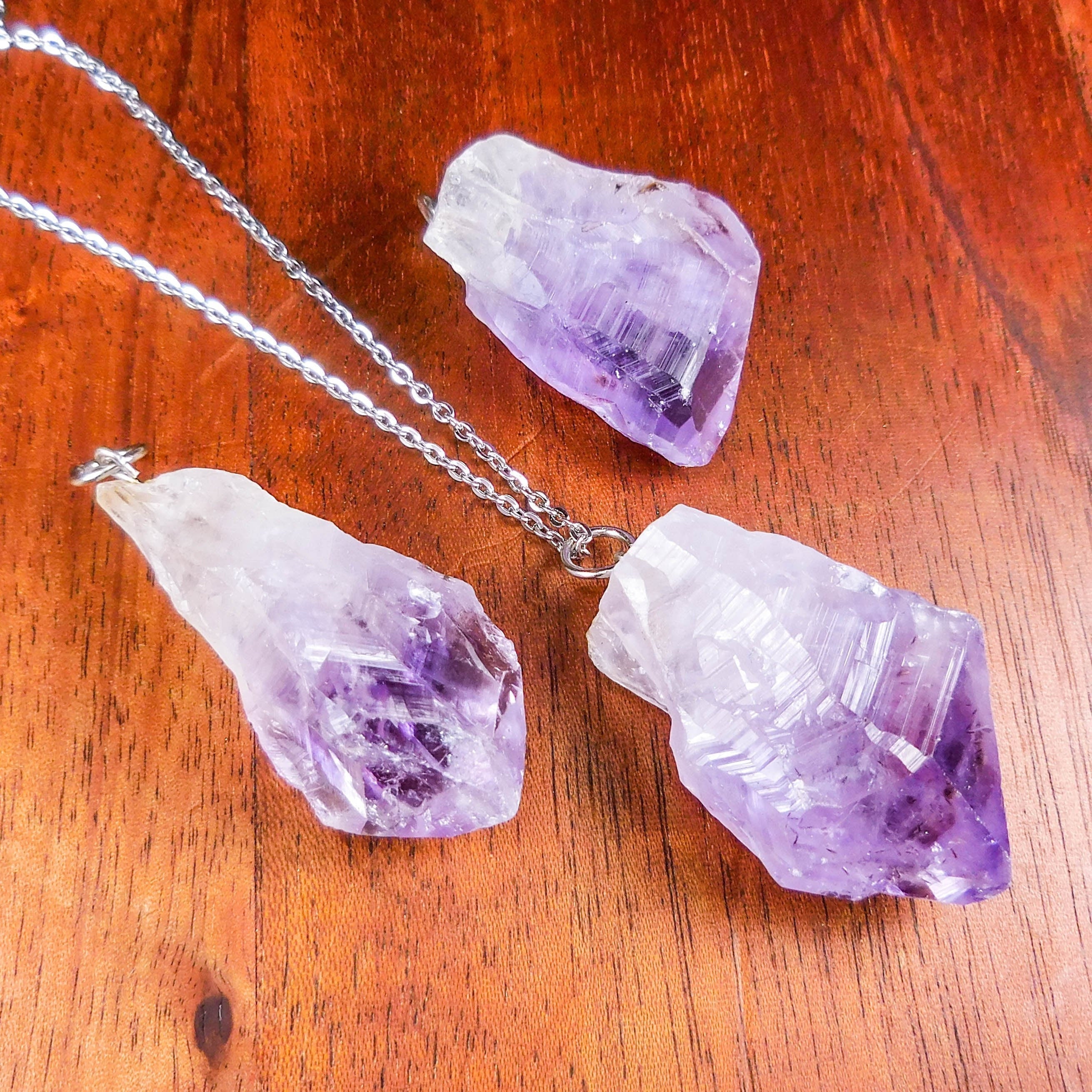 Raw Amethyst Crystal Point Pendant (Silver Ring) Rough Gemstone Jewelry Necklace Supply Amazing Crystals