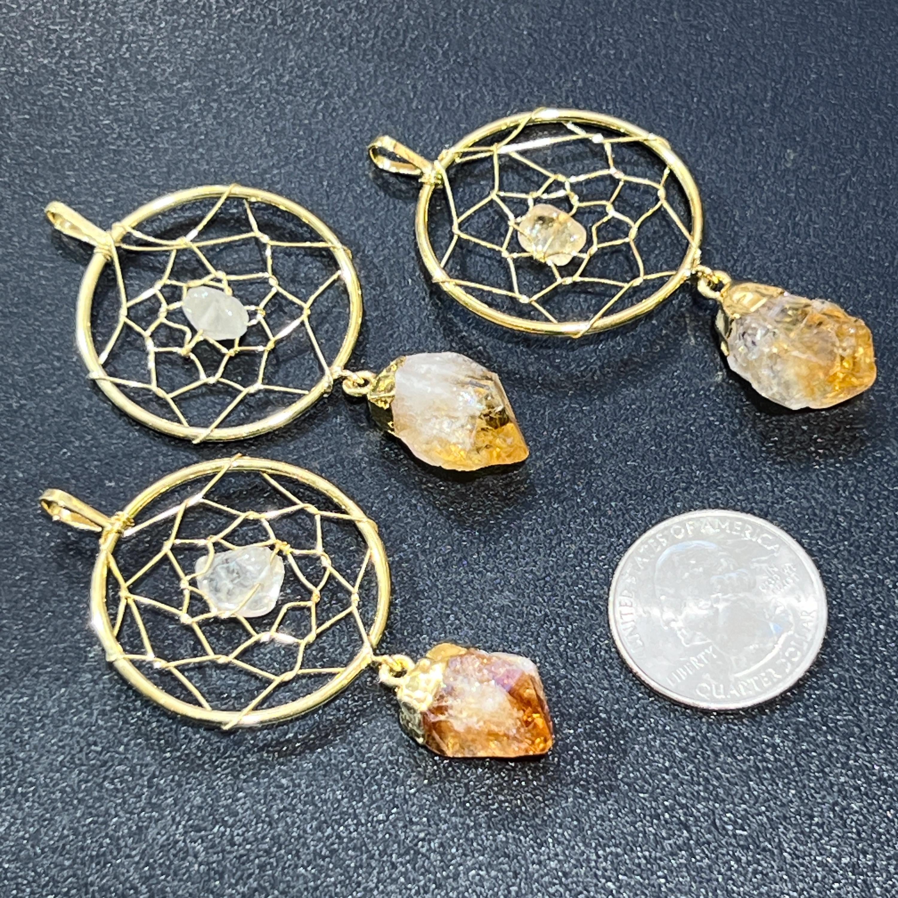 Dreamcatcher Pendant (Citrine Crystal Point)(Gold Plated) Gemstone Jewelry Necklace Supply Amazing Crystals