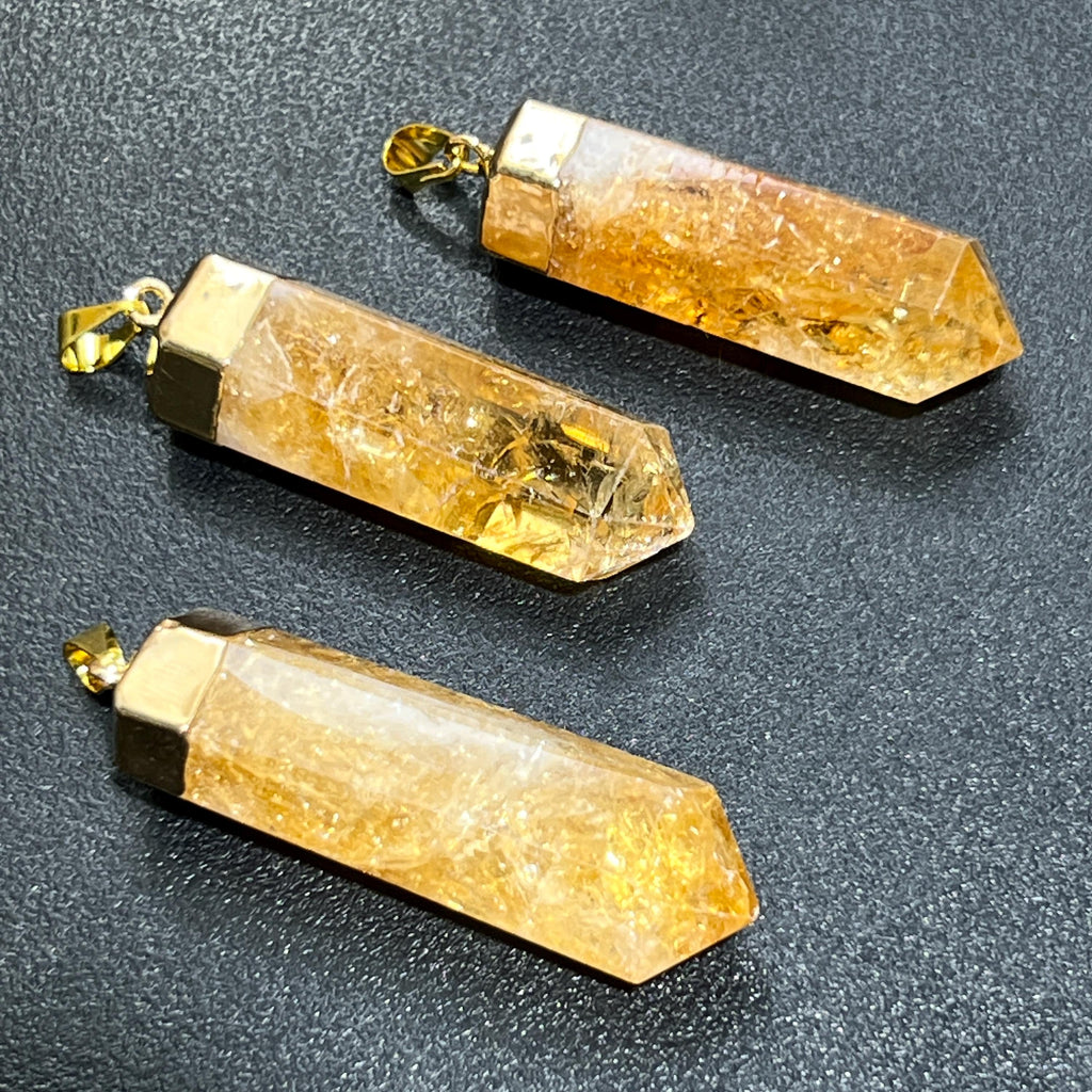 Citrine Crystal Faceted Point Pendant (Gold Plated) Amazing Crystals