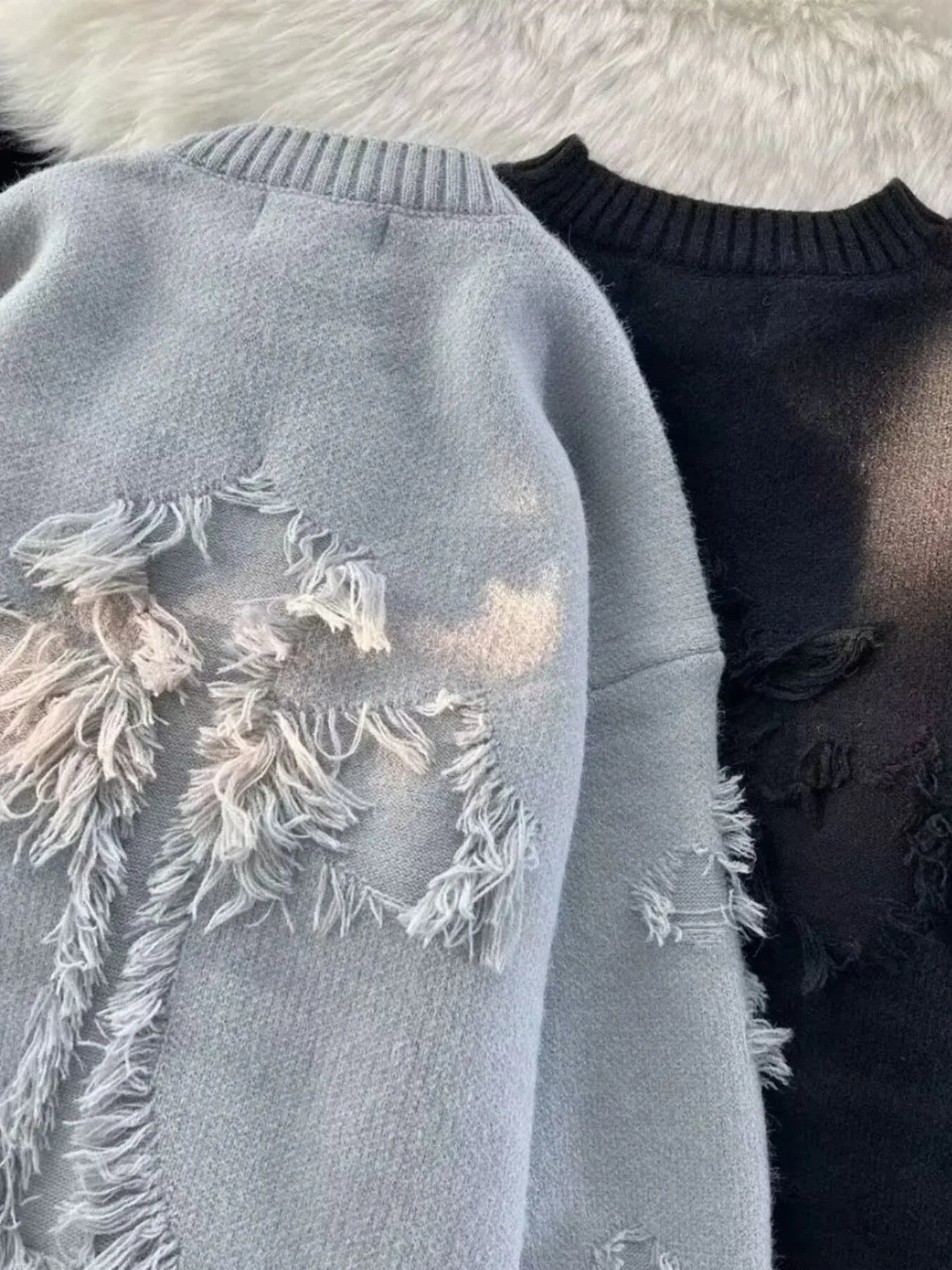 Men's Plus Size Distressed Knit Pullover Sweater NicholesGifts