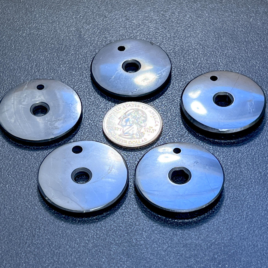 Black Shungite Circle Disc Beads Pendant Gemstone Jewelry Necklace Supply Amazing Crystals