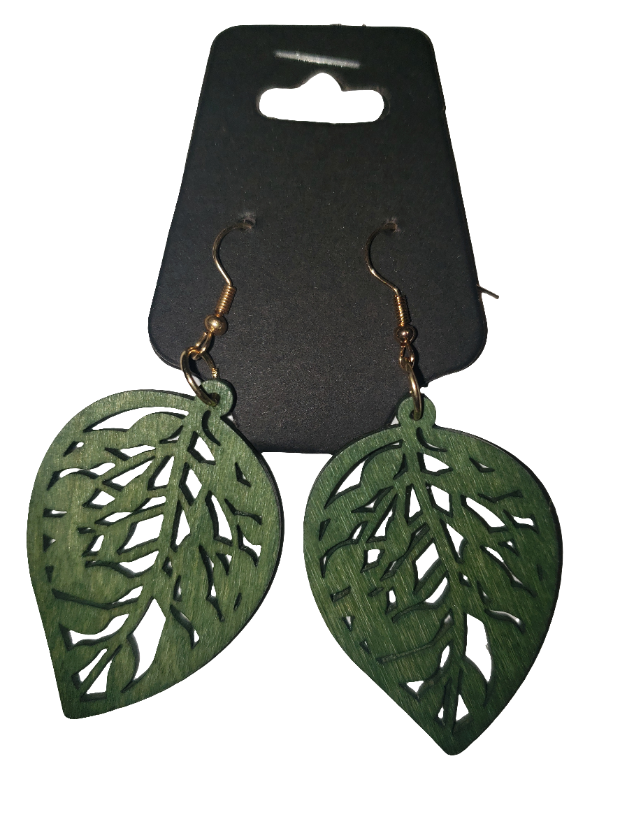 Green Carved Earrings - Wooden