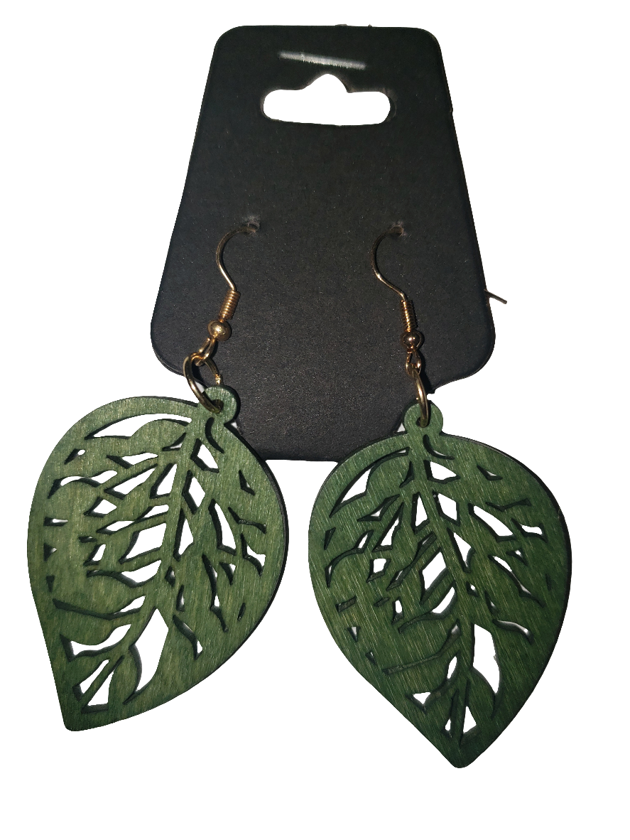 Green Carved Earrings - Wooden (MFA)