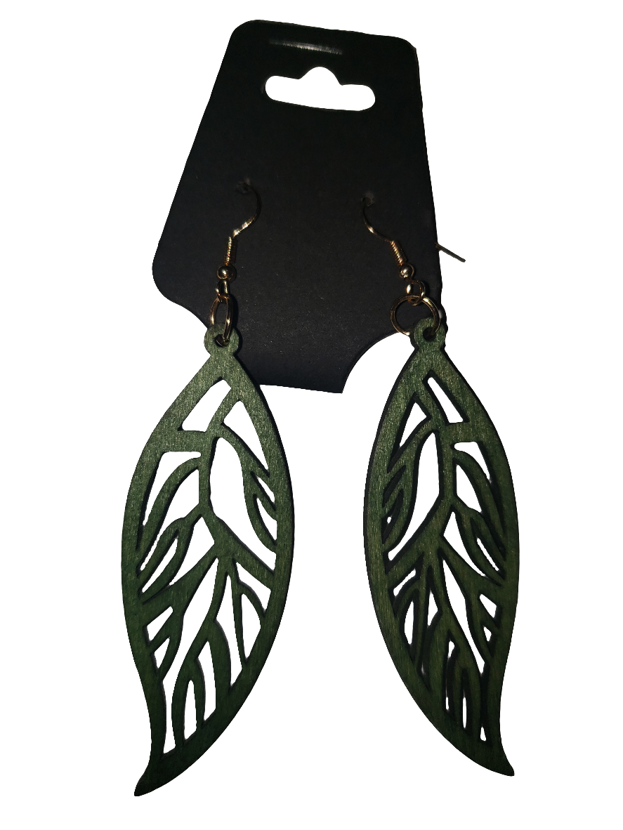 Green Carved Earrings - Wooden