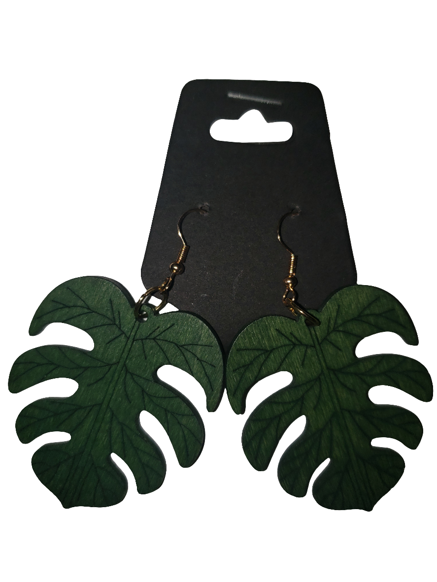 Green Carved Earrings - Wooden