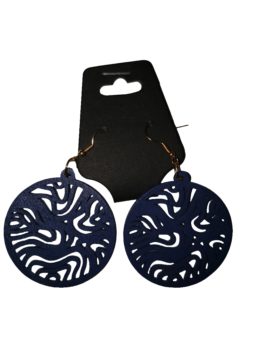 Blue Carved Earrings - Wooden