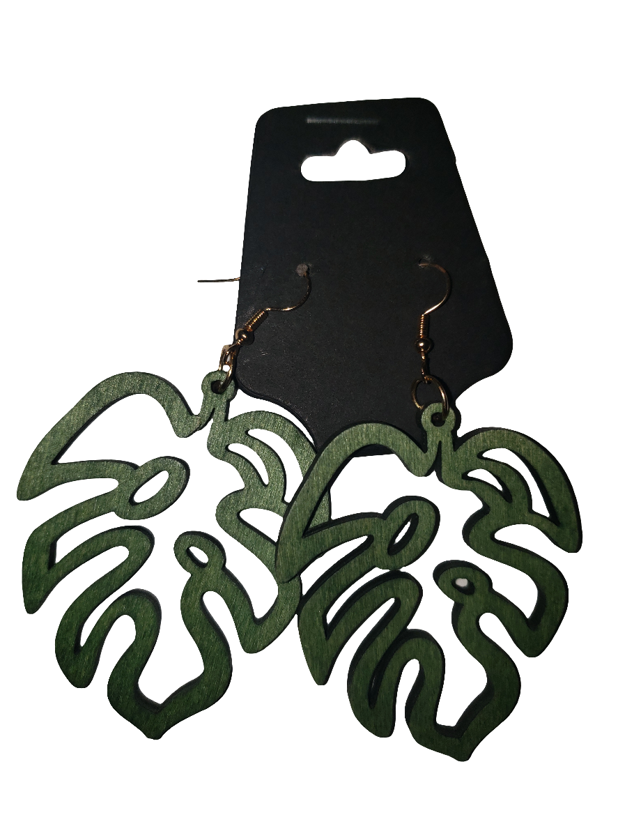 Green Carved Earrings - Wooden