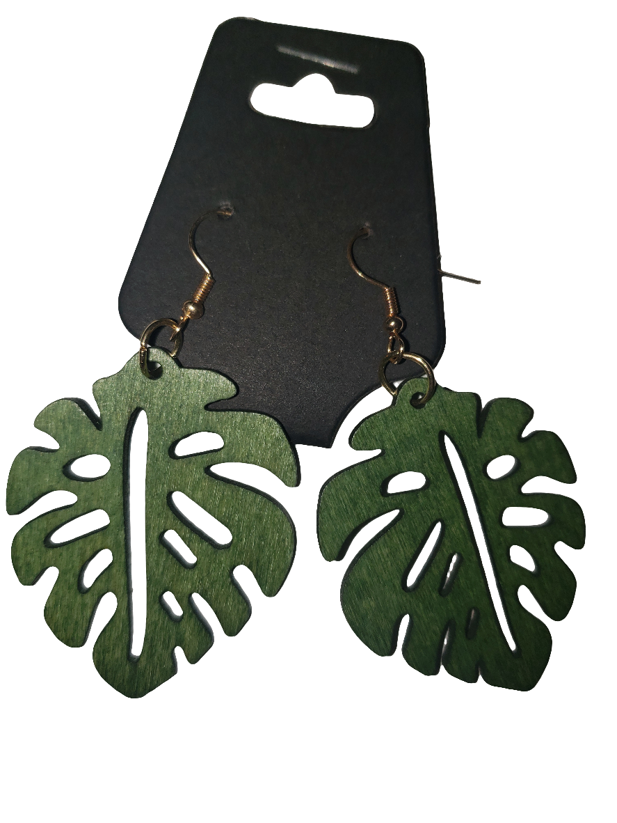 Green Carved Earrings - Wooden