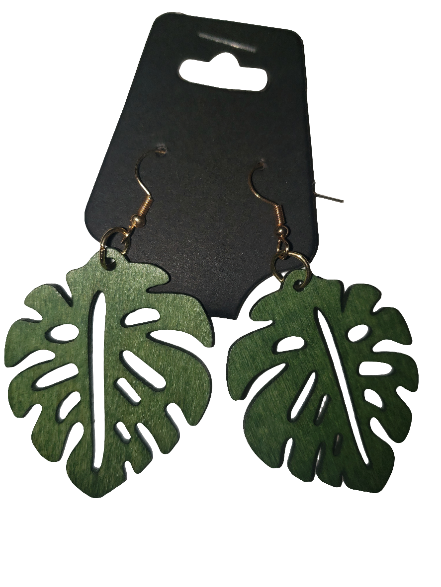 Green Carved Earrings - Wooden (MFA)