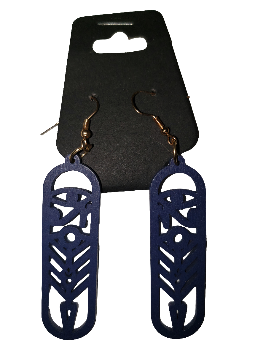 Blue Carved Earrings - Wooden
