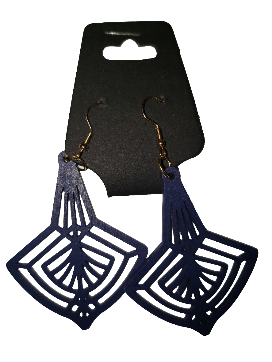 Blue Carved Earrings - Wooden
