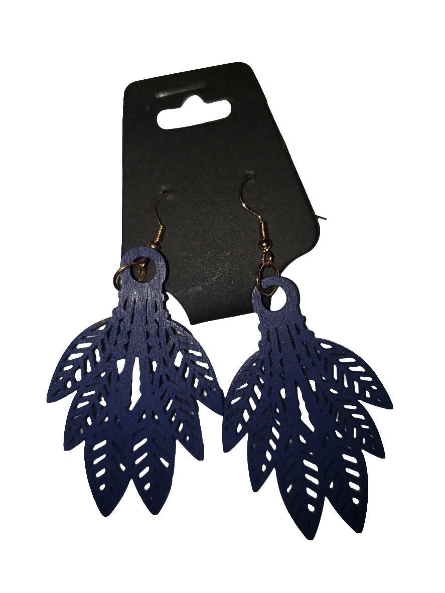 Blue Carved Earrings - Wooden