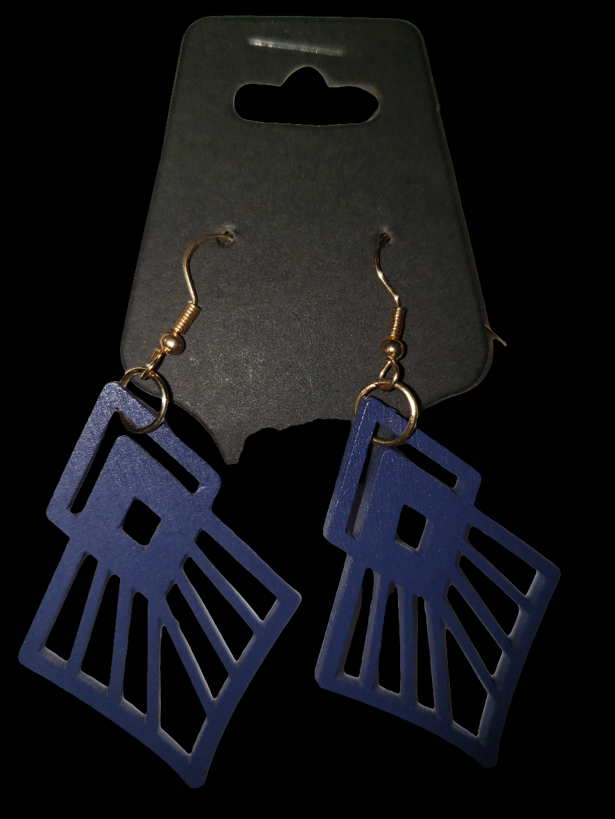 Blue Carved Earrings - Wooden