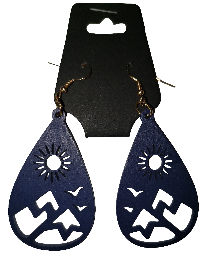 Blue Carved Earrings - Wooden