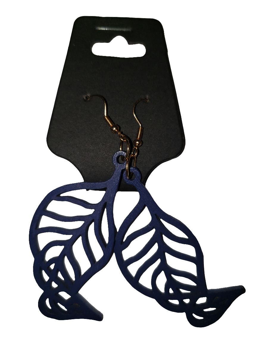 Blue Carved Earrings - Wooden