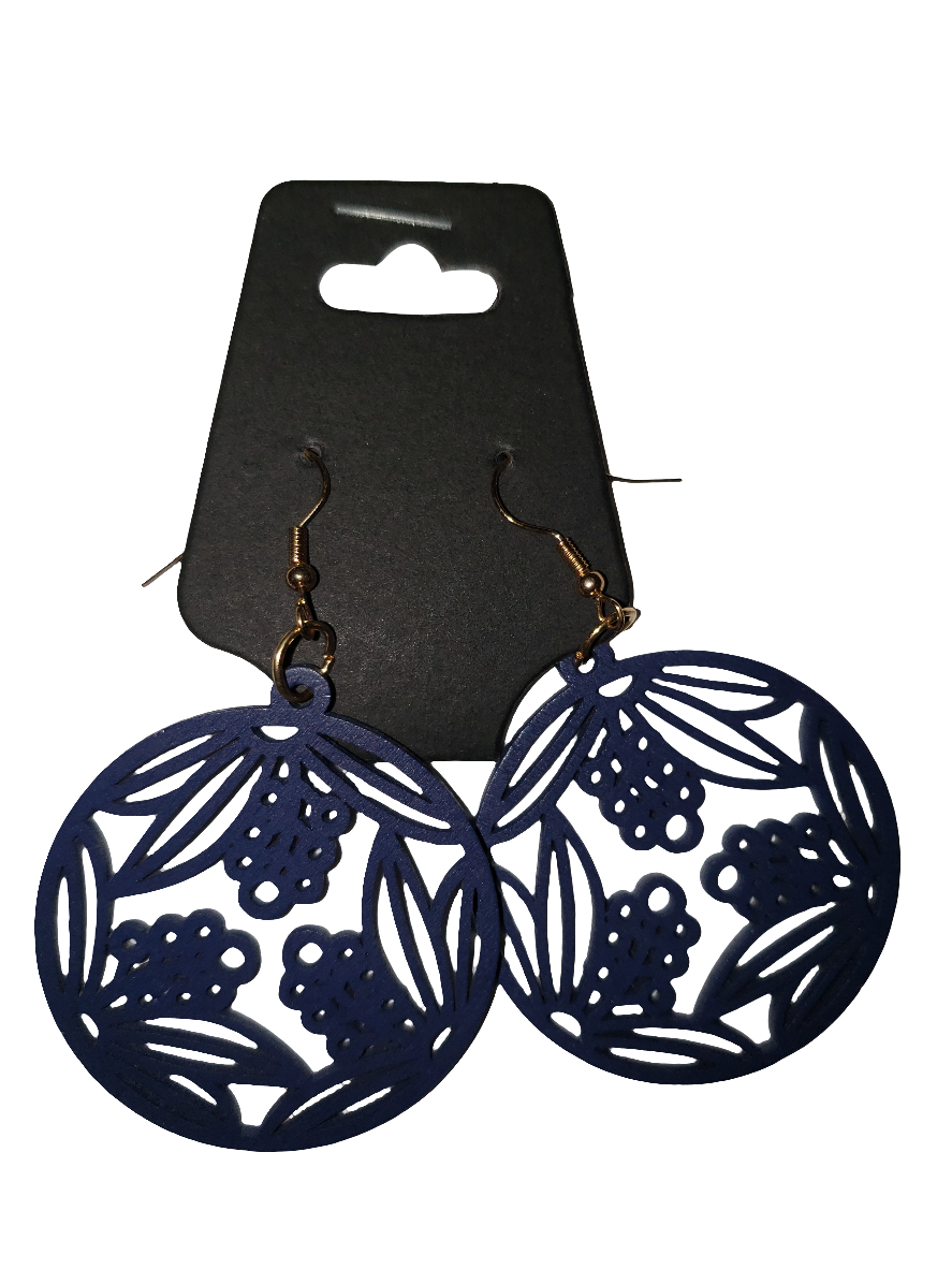 Blue Carved Earrings - Wooden