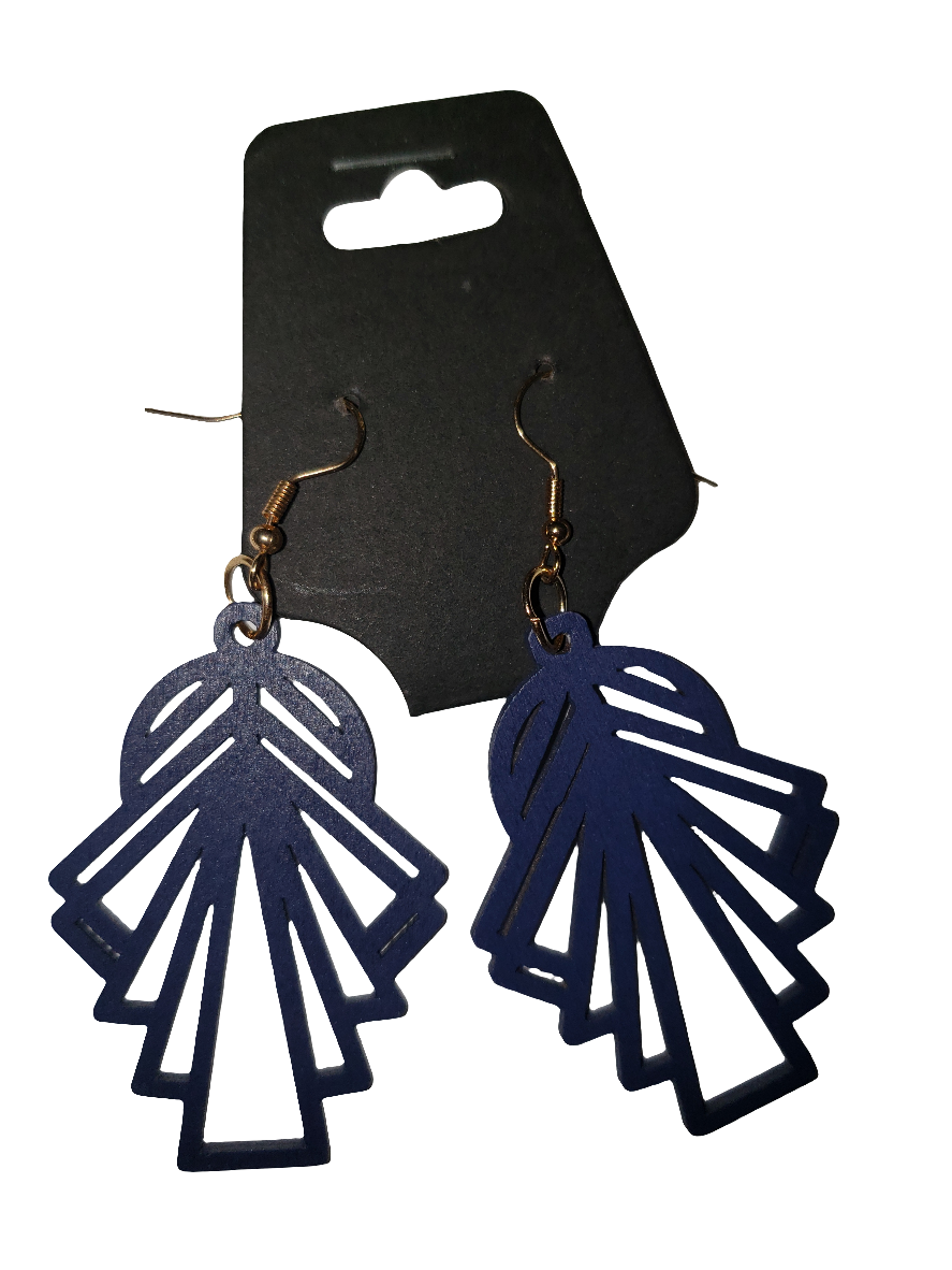 Blue Carved Earrings - Wooden