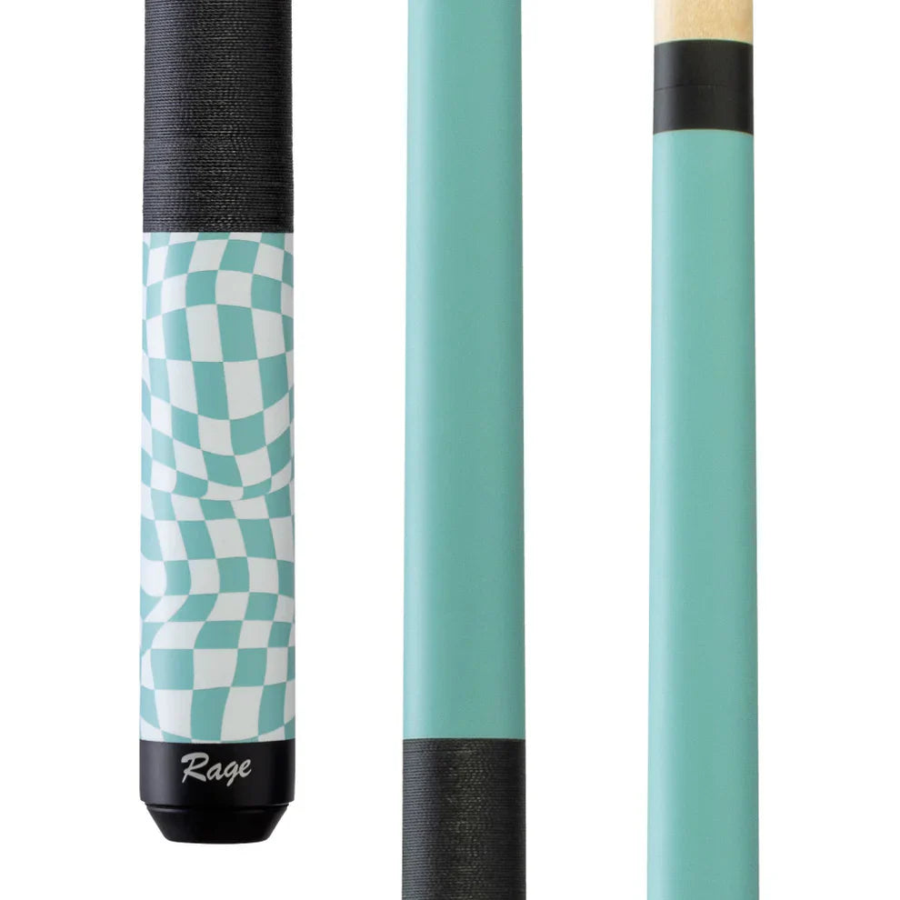 Rage Sky Blue Checker Flag Cue with Black Linen Wrap C.P.Dean Company