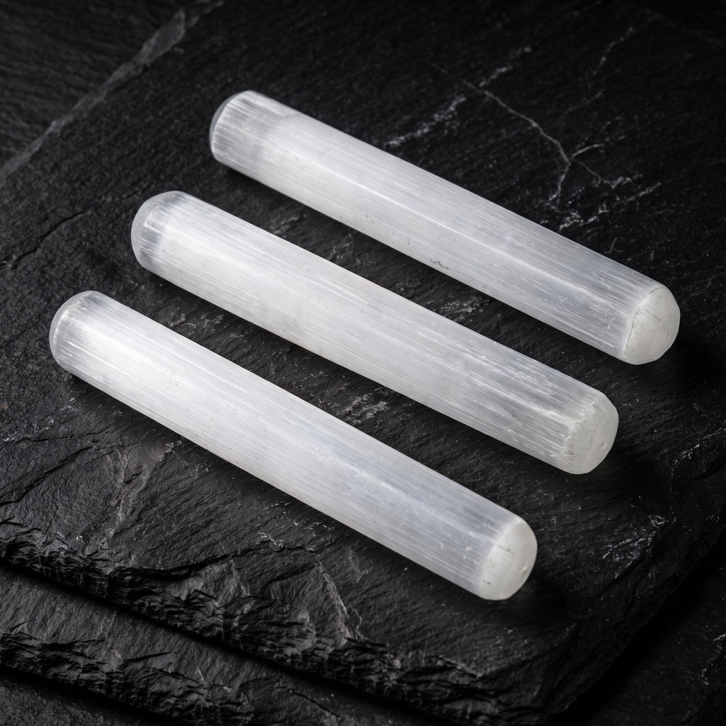 Selenite Satin Spar Crystal Round Wand Carving (5.5 Inches) Amazing Crystals