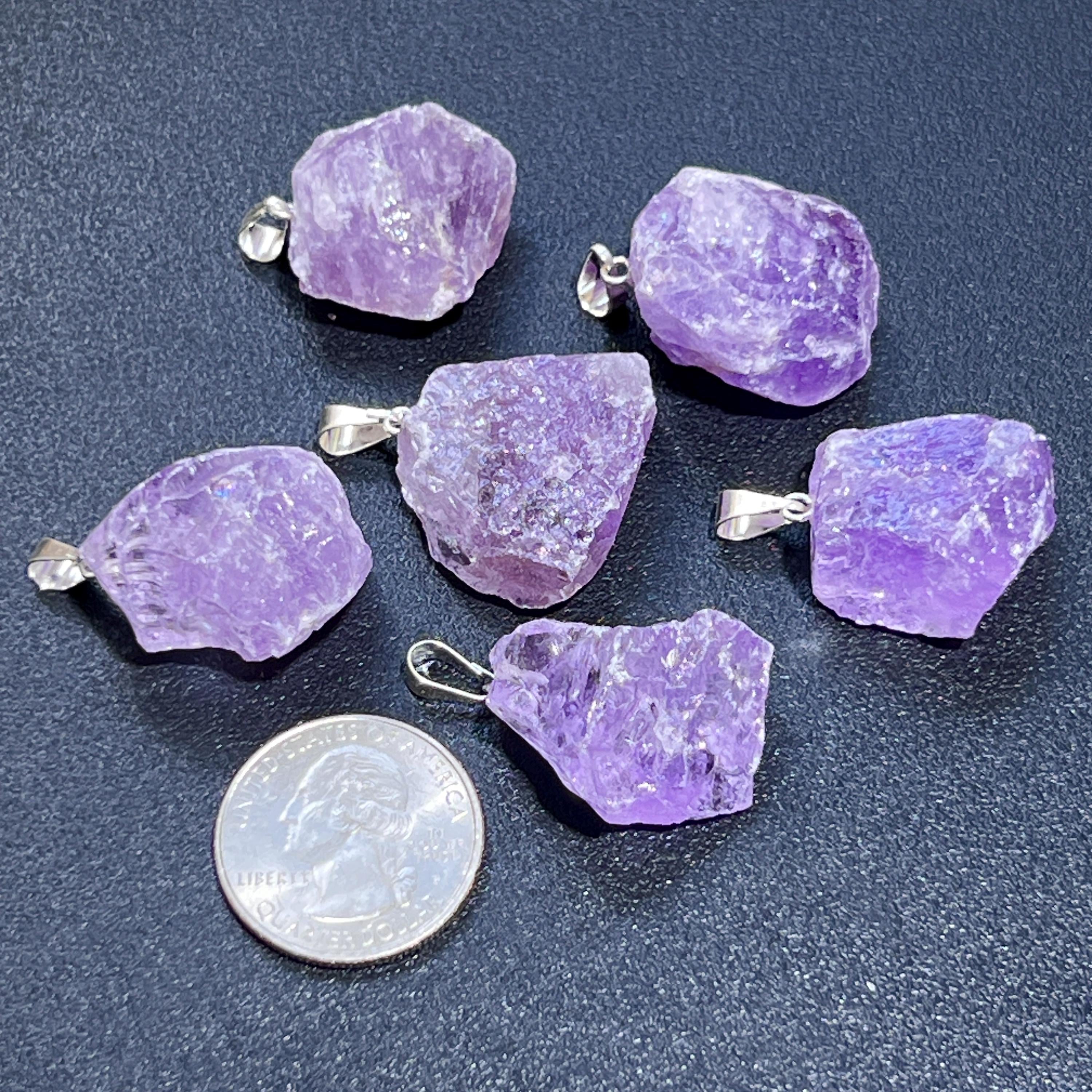 Amethyst Crystal Rough Raw Pendant (Silver Bail) Gemstone Jewelry Necklace Supply Amazing Crystals