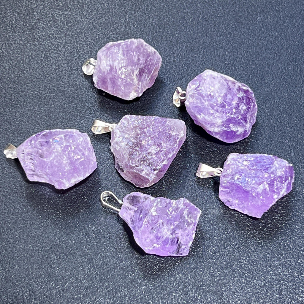 Amethyst Crystal Rough Raw Pendant (Silver Bail) Gemstone Jewelry Necklace Supply Amazing Crystals