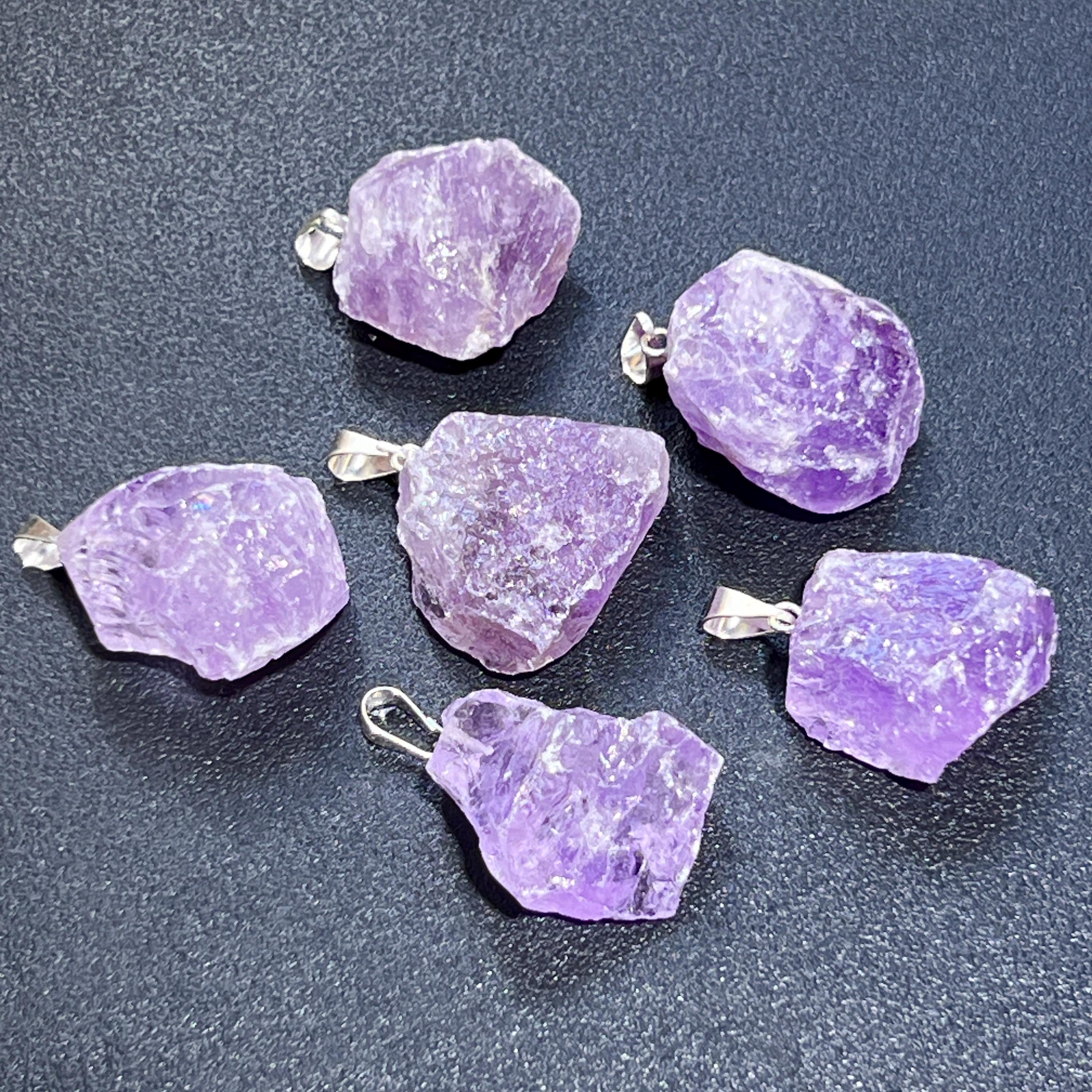 Amethyst Crystal Rough Raw Pendant (Silver Bail) Gemstone Jewelry Necklace Supply Amazing Crystals