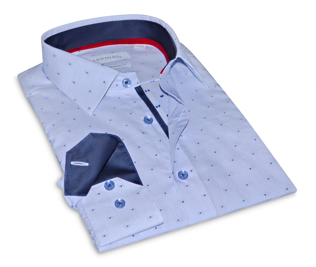 Jordan Button-Up Shirt With Contrast Details // Navy Stripe // Contemporary Fit (Regular) LEVINAS® Official