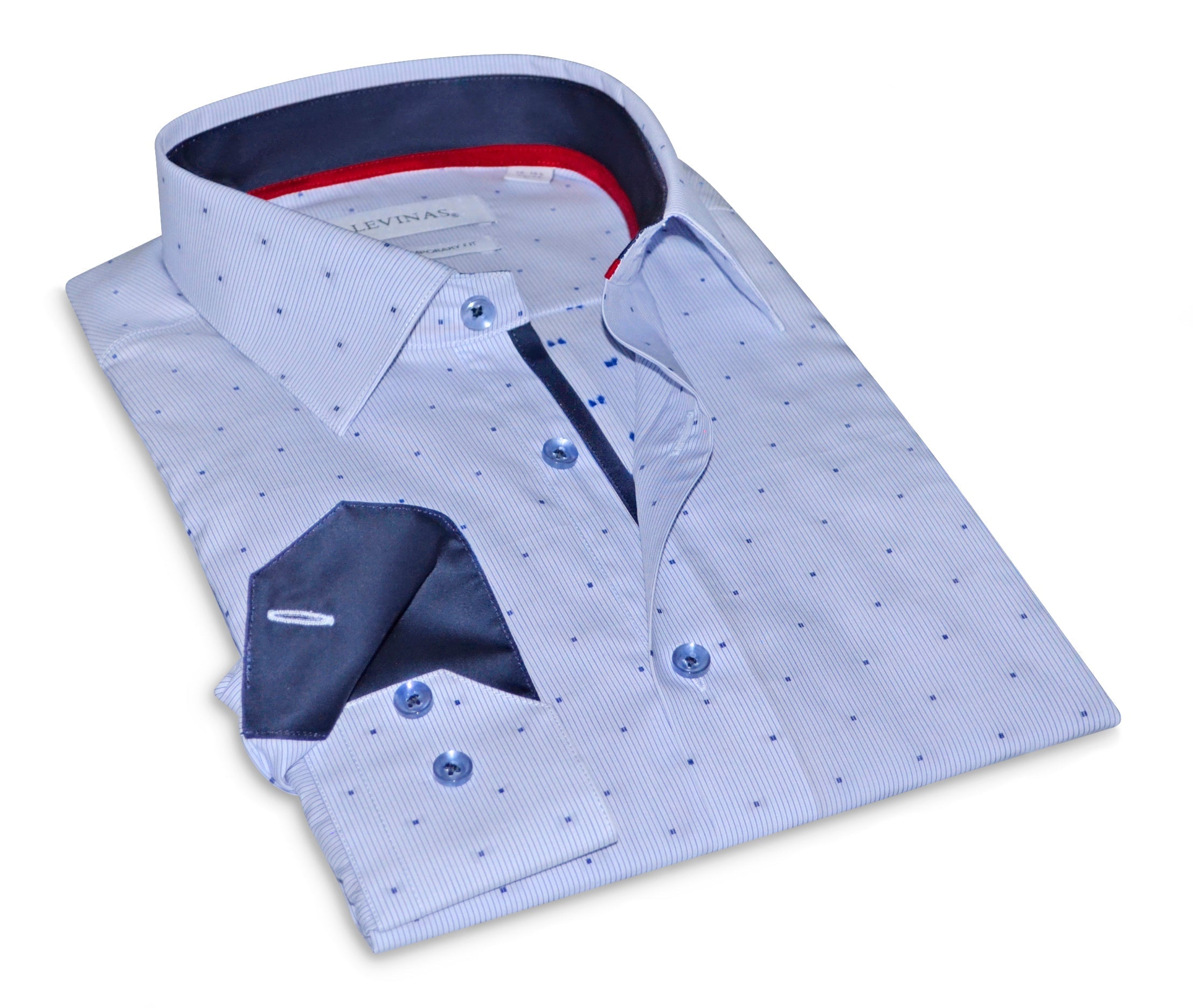 Jordan Button-Up Shirt With Contrast Details // Navy Stripe // Contemporary Fit (Regular) LEVINAS® Official