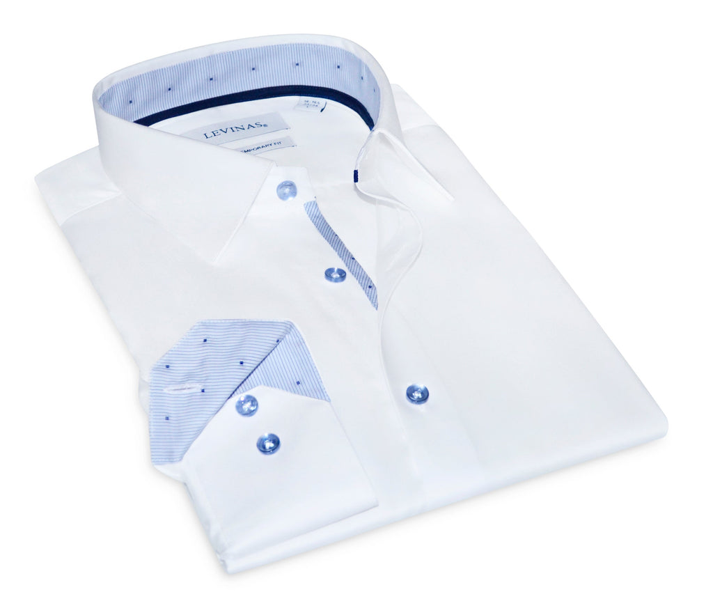 Gordon Button-Up Shirt With Contrast Details // White // Contemporary Fit (Regular) LEVINAS® Official