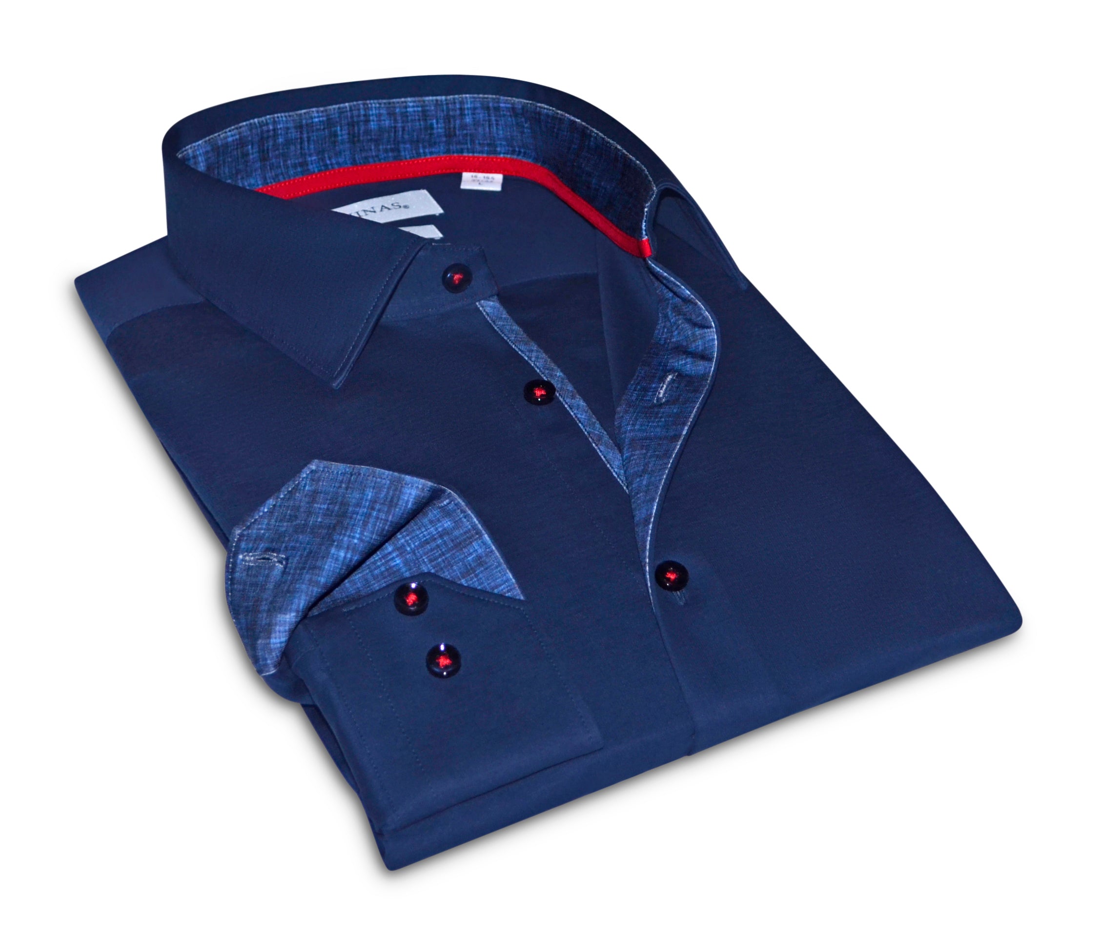 Kevin// Cotton Knit-Stretch Button-Up Shirt With Contrast Details // Navy // Tailored Fit (Fitted) LEVINAS® Official