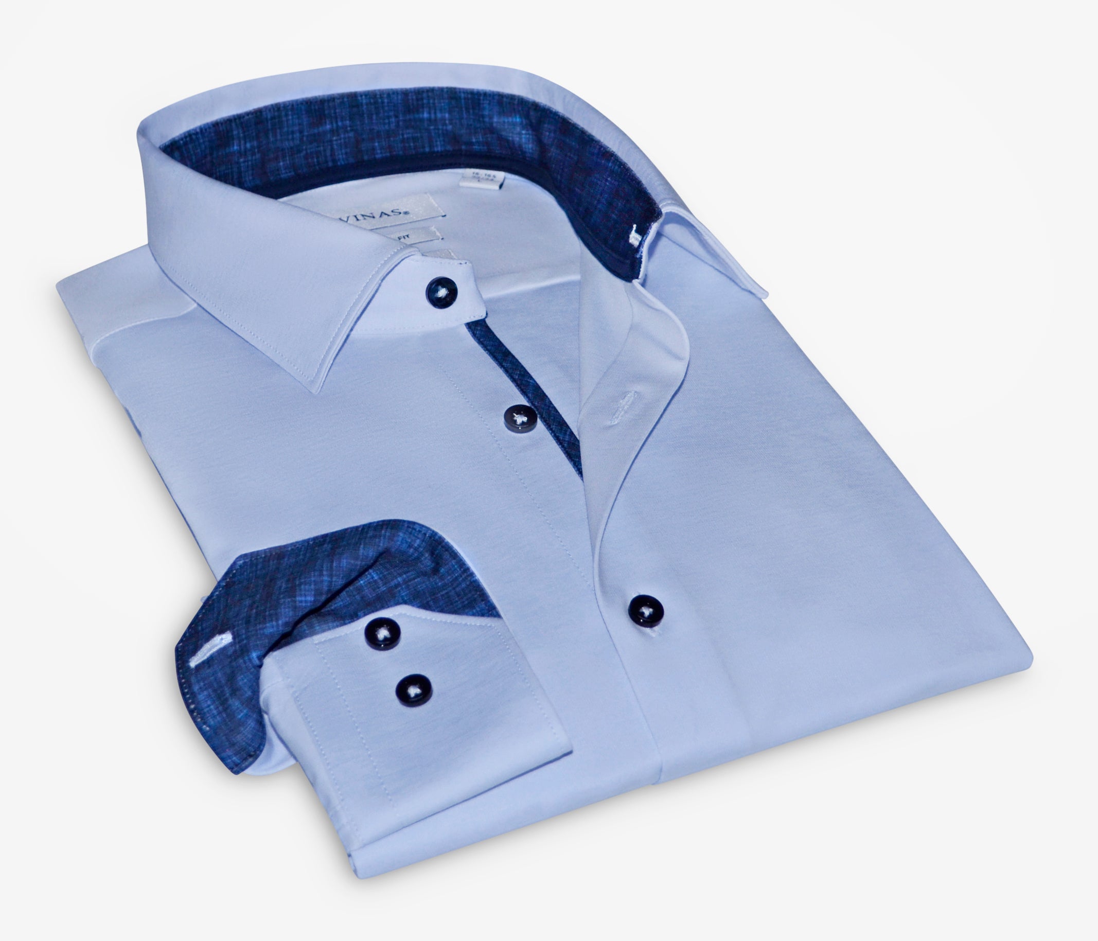 Ralph// Cotton Knit-Stretch Button-Up Shirt With Contrast Details // Blue // Tailored Fit (Fitted) LEVINAS® Official