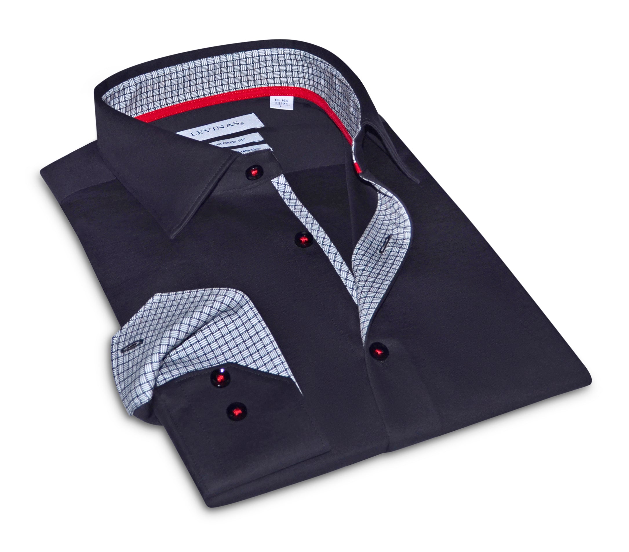 Donny// Cotton Knit-Stretch Button-Up Shirt With Contrast Details // Black // Tailored Fit (Fitted) LEVINAS® Official
