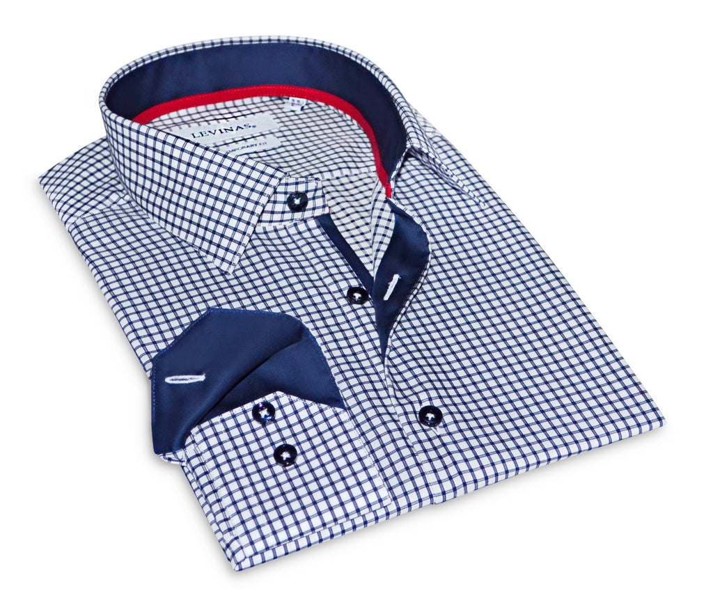 Michael Button-Up Shirt With Contrast Details // Navy Check // Contemporary Fit (Regular) LEVINAS® Official