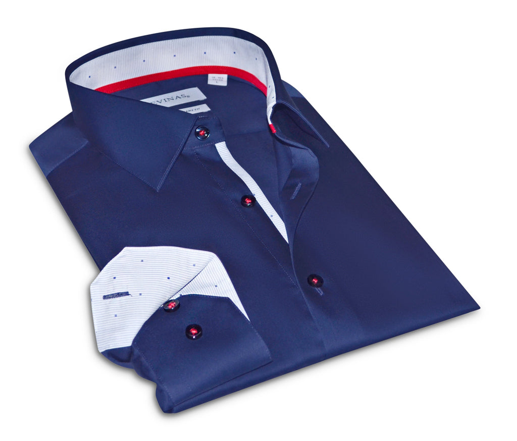 Alexander Button-Up Shirt With Contrast Details // Navy // Contemporary Fit (Regular) LEVINAS® Official