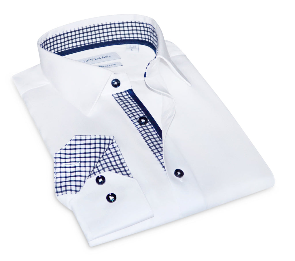Christopher Button-Up Shirt With Contrast Details // White // Contemporary Fit (Regular) LEVINAS® Official