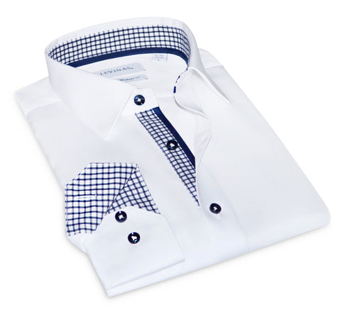 Christopher Button-Up Shirt With Contrast Details // White // Contemporary Fit (Regular) LEVINAS® Official