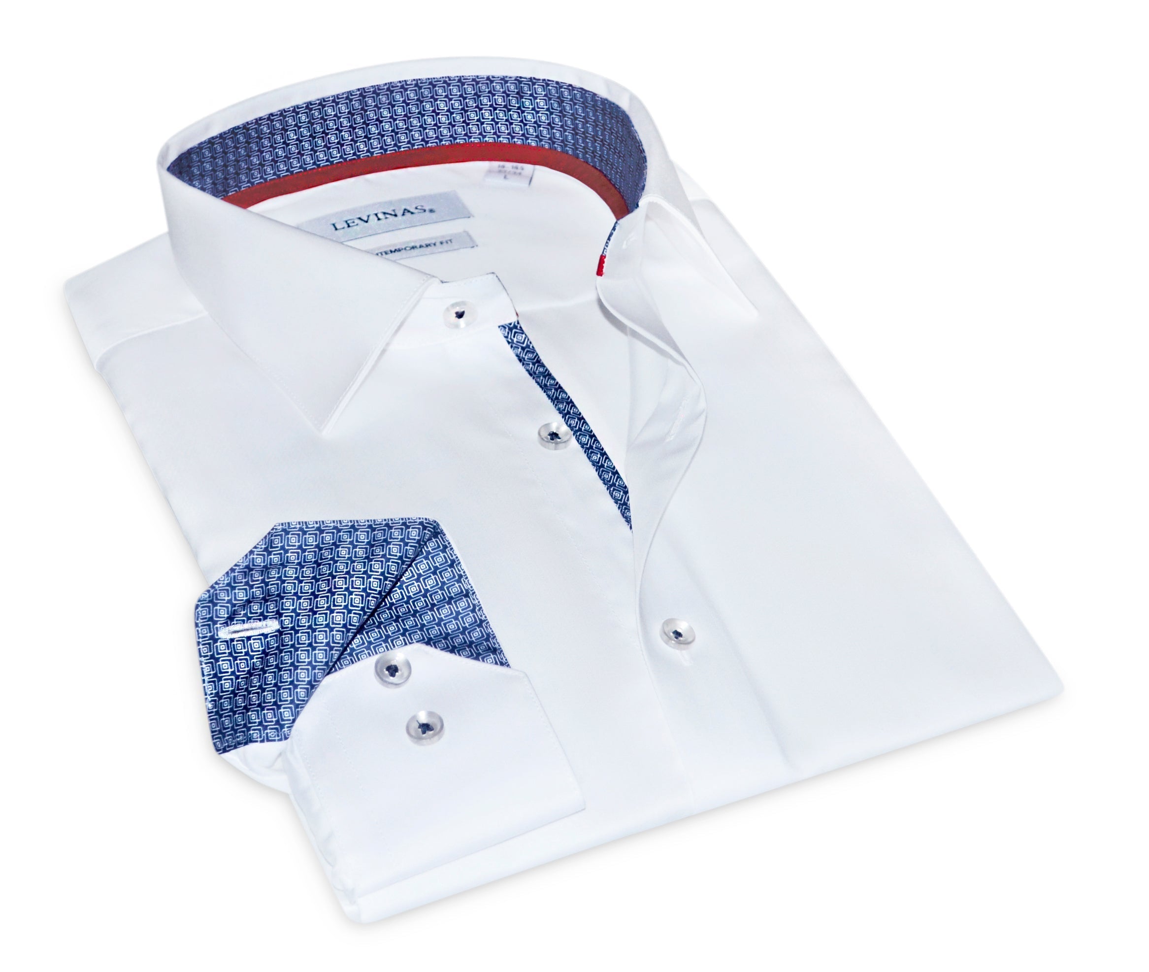 Robert Button-Up Shirt With Contrast Details // White // Contemporary Fit (Regular) LEVINAS® Official